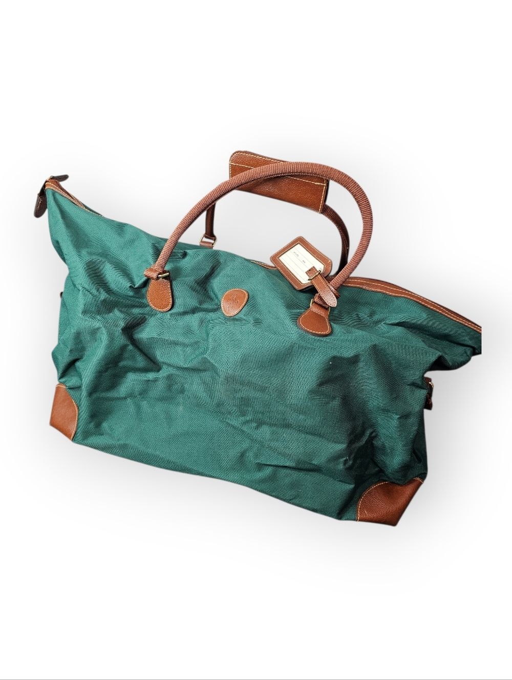Vintage Polo Ralph Lauren Green Duffle Bag Leather Trim Travel Gym Bag - Picture 2 of 5